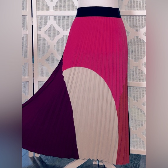 Mod Colorblock Midi Pleated Skirt Ballet Retro Vintage Vibe Alfani Med  Pink Red - Picture 2 of 13
